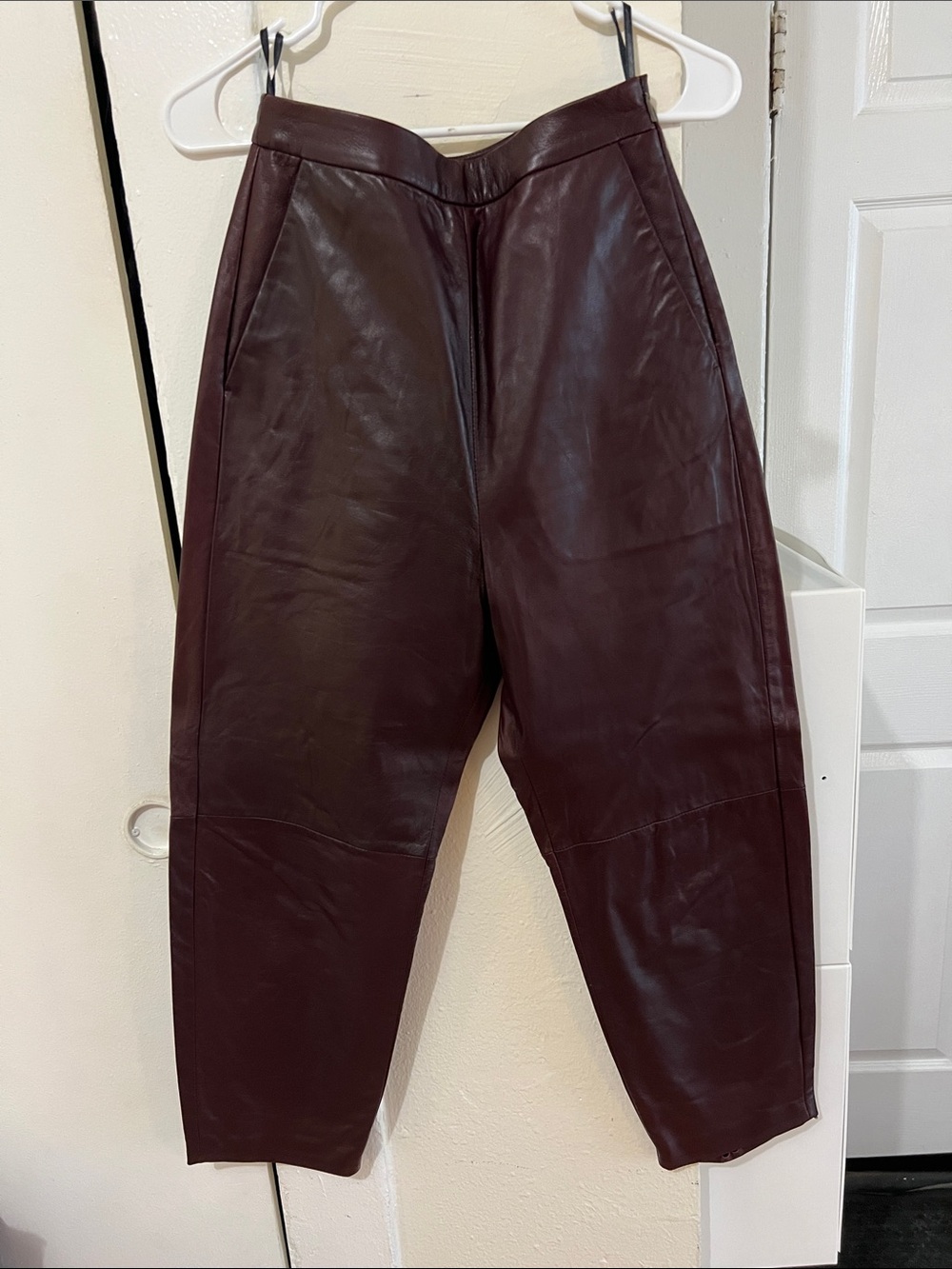 Neil Barrett Burgundy Leather Tapered Pants, 100% leather